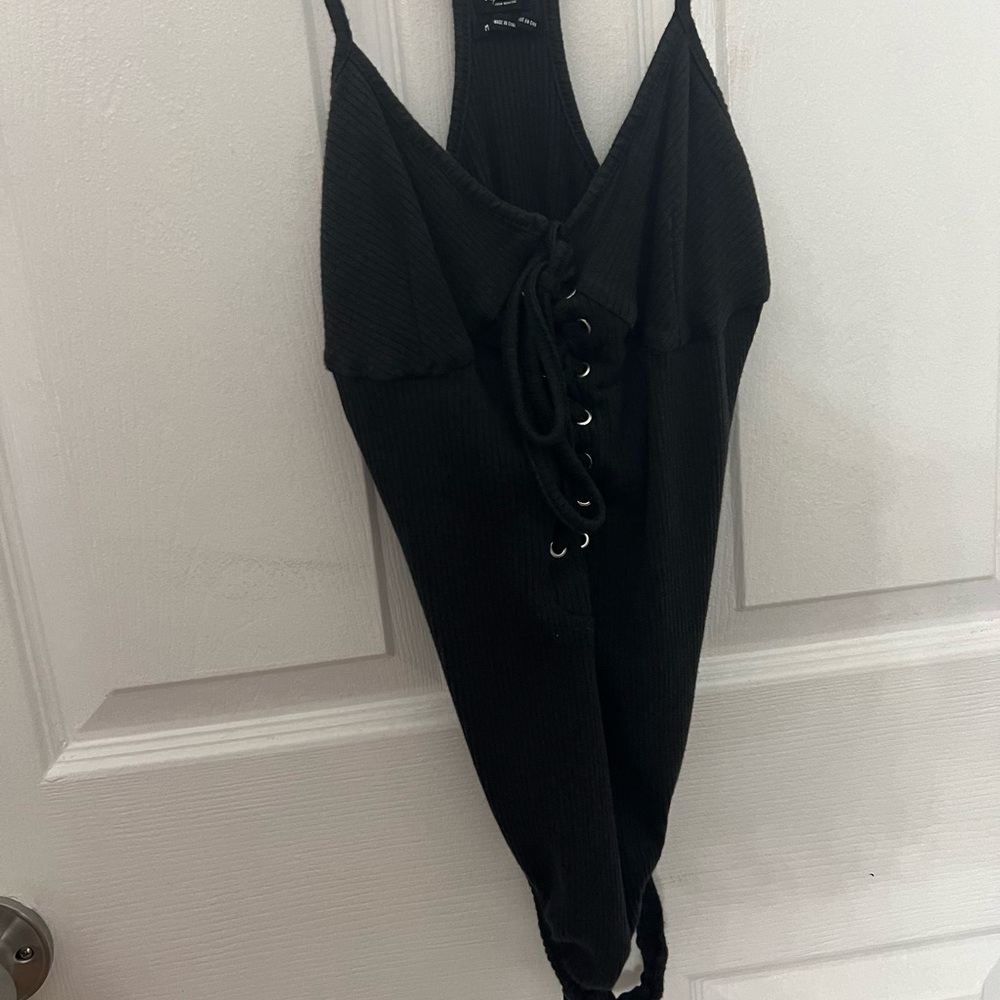 BLACK TIE UP BODY SUIT